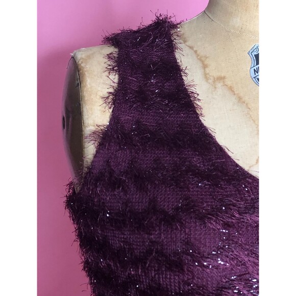 1990s-Y2K. FOREVER 21. Purple Fringe. Fuzzy. Glitter Tinsel. Tank Blouse. XS-S - Picture 5 of 8